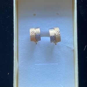 14K White and Yellow Gold Textured Huggie Hoop Earrings